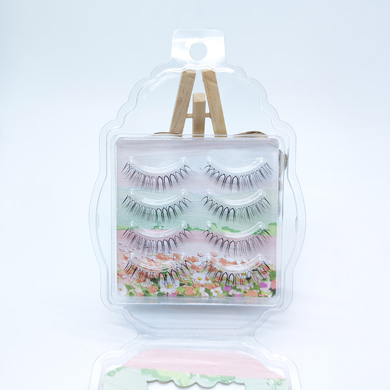 4 Paar falsche Wimpern im natürlichen Look, Streifen, Kreuz, durchsichtiges Band, 5–7 mm Kreuzwimpern JK1