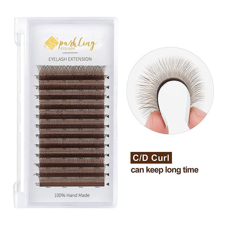 YY Wimpernverlängerungswimpern, braun, C-Lockenwickler, 0,07 mm, 8–15 mm, gemischte Wimpern